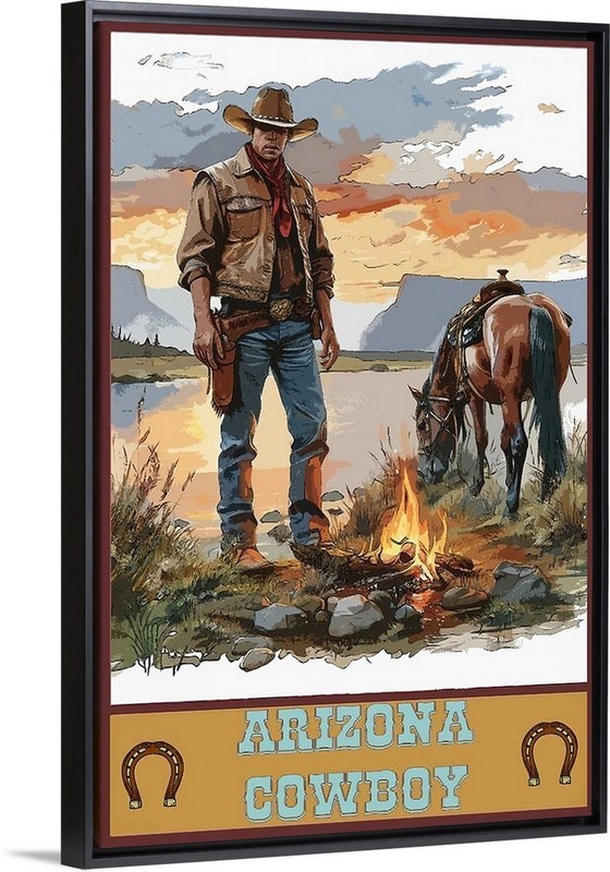 Arizona Cowboy & Horse Feeding Time Travel Poster Framed Canvas or a print