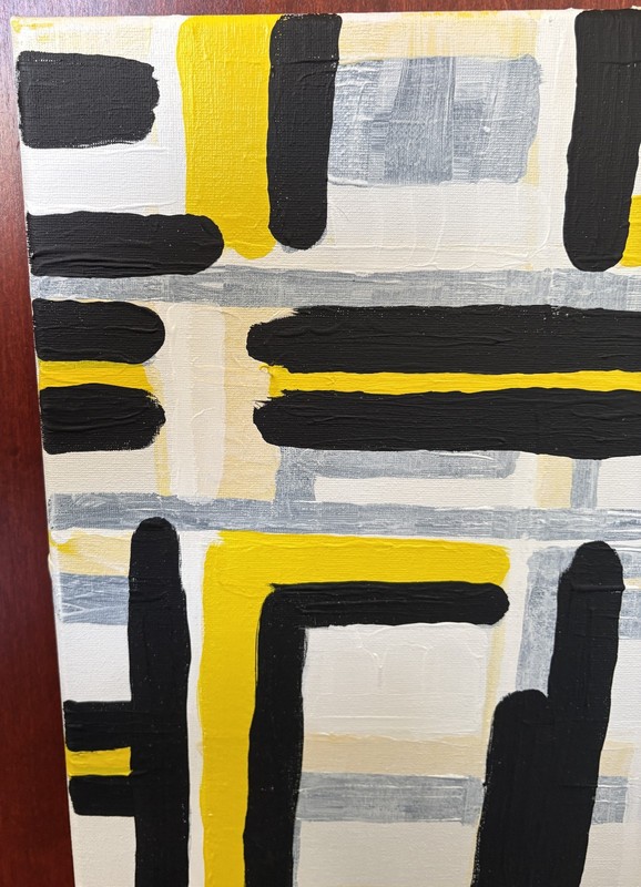 Original Abstract Acrylic Painting Yellow Black Gray Geometric Grid Modern Wall gallery
