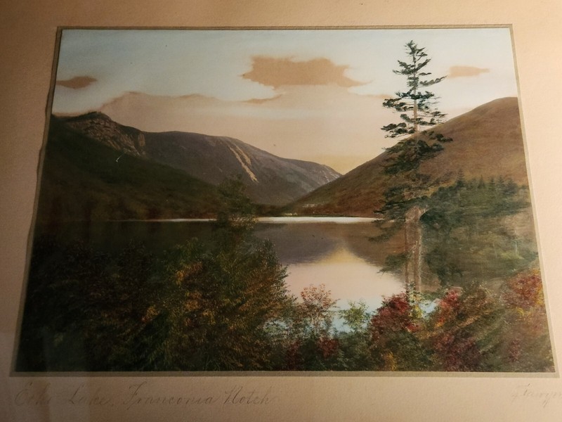 Lg Photograph, Handcolored, Ch Sawyer, Echo Lake, Franconia, NH, Colonial, 22"w gallery
