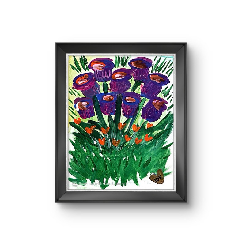 BLESSED#831 11×14 Original Purple Floral Heart Abstract Neo Expressionism Art