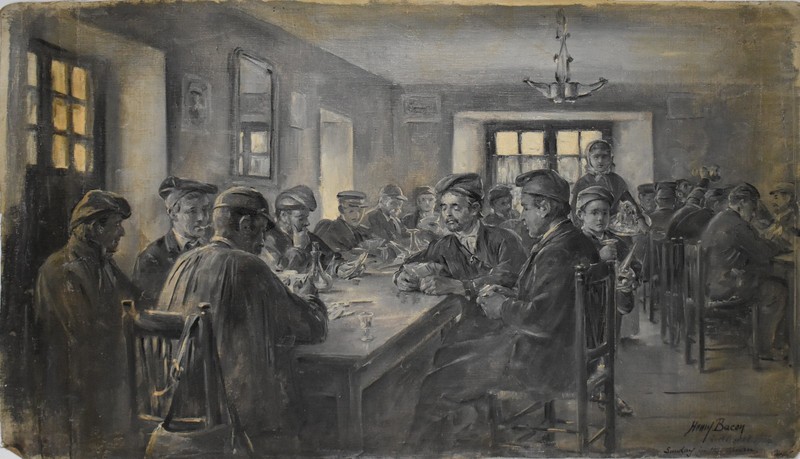 HENRY BACON-MA Impressionist-Original Signed Oil Illustration-Sunday Tavern