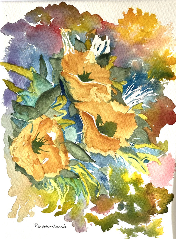 P. Sutherland Original Signed and Matted Floral Watercolor
