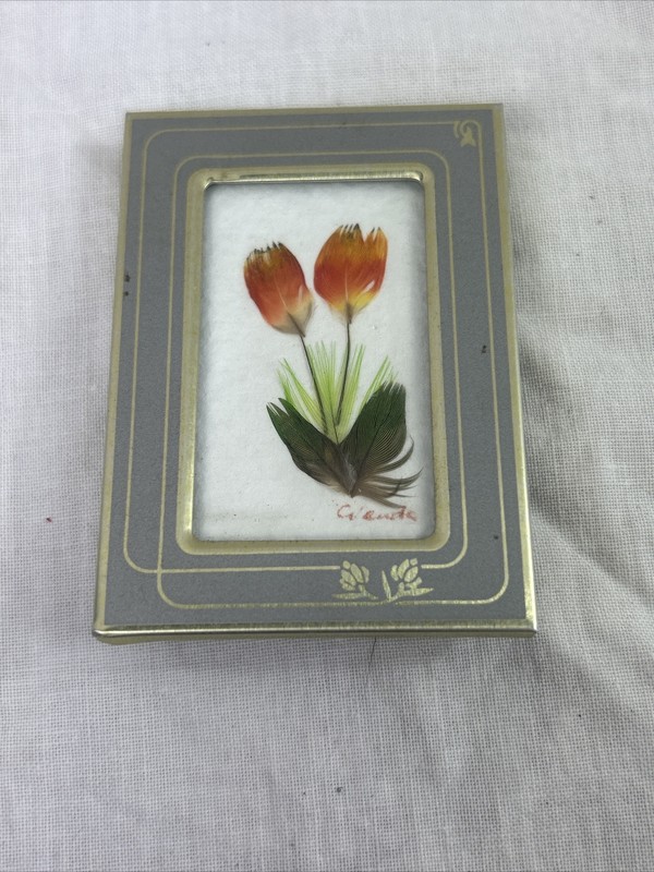 Feather Art Framed Tulips Hand Crafted Signed Teeny Tiny