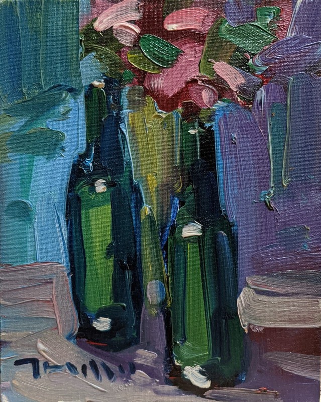 Pretty!! STILL LIFE FLOWERS WINE BOTTLES JOSE TRUJILLO (Moving Sale All Must Go)