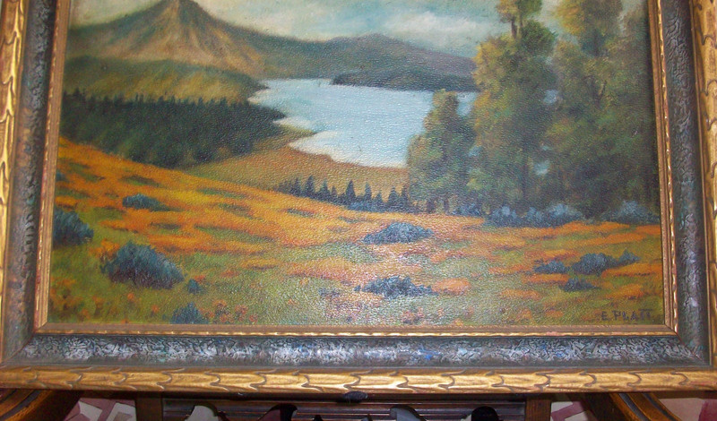 Old OOAK Original OIL ART PAINTING~E.Platt~RARE Ornate Deco FRAME Cadillac Maine gallery