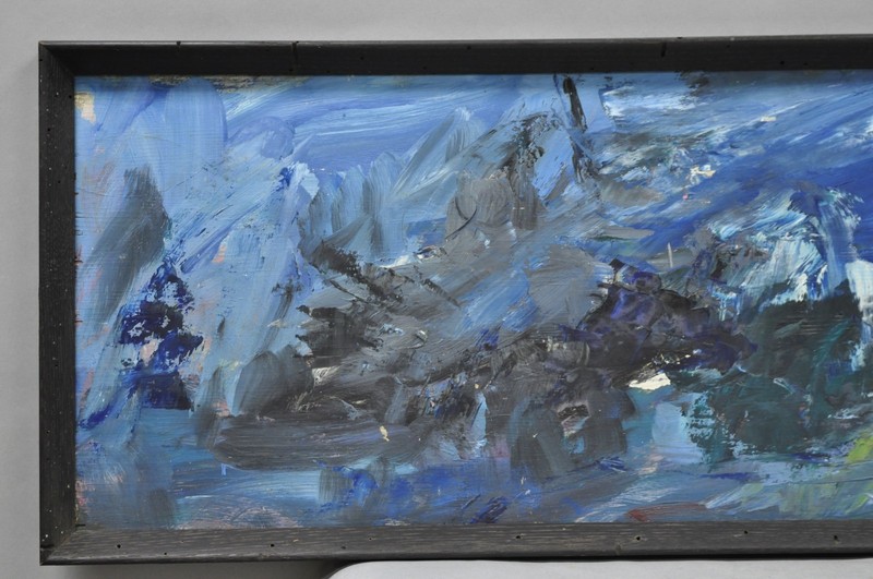 Vintage Mid Century Modern Blue Abstract Acrylic on Board Painting Artist Signed gallery