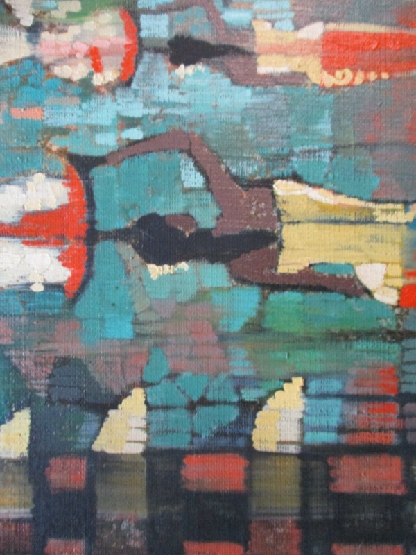 VINTAGE ASIAN PAINTING CHINESE THAI? MYSTERY ARTIST POINTILLIST EXPRESSIONIST gallery