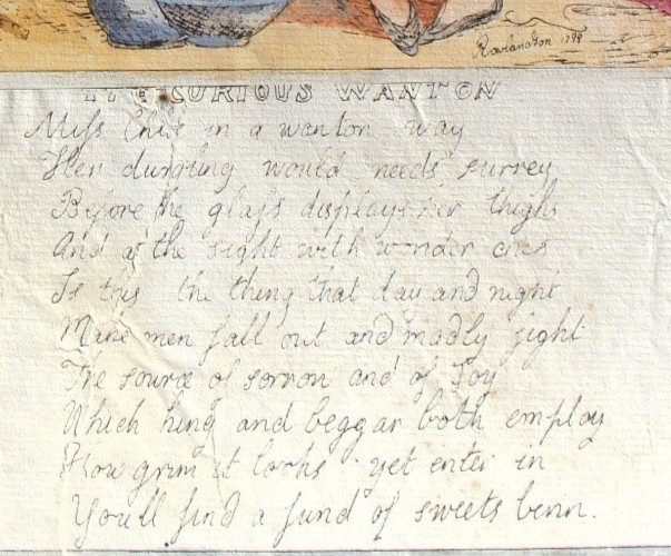Original signed and dated erotica watercolor circa 1799 "The Curious Wanton" gallery