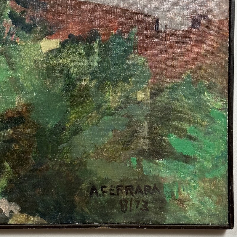 Vintage Philadelphia Urban Landscape by Anthony Ferrara, Signed (1973,OOC) gallery