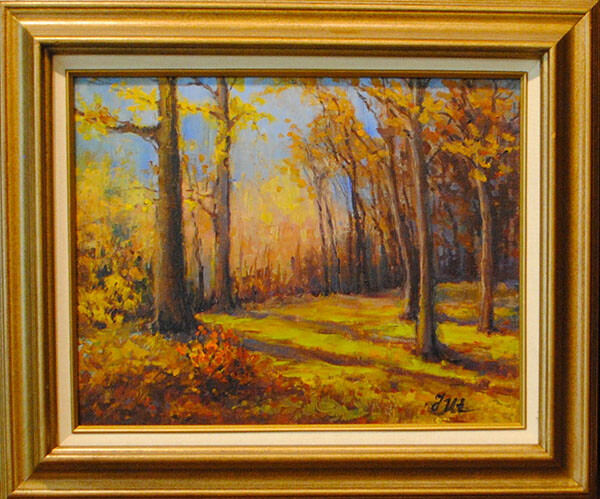 Autumn little etude. Original oil on canvas framed painting 11″x14″.