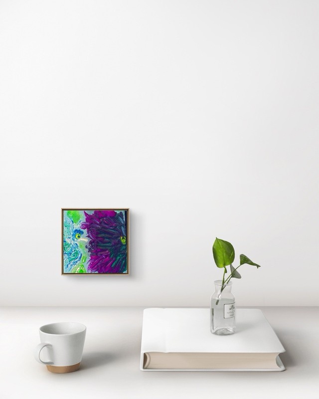 BLESSED#1442 Bird in Flower Canvas Miniature 2.5x2.5 Original Art magnetic gallery
