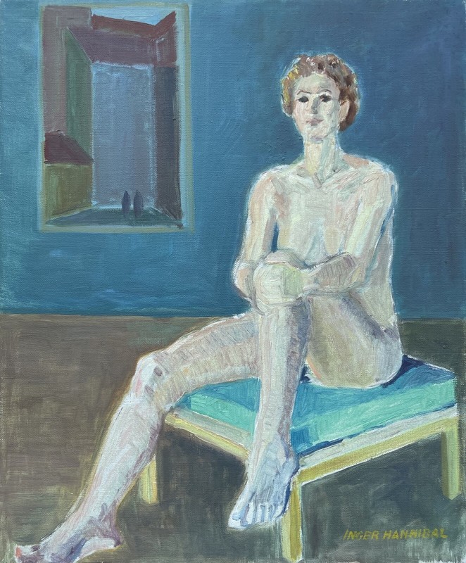 Expressionist Weiblicher Akt auf einem Hocker sitzend Modern Danish Midcentury