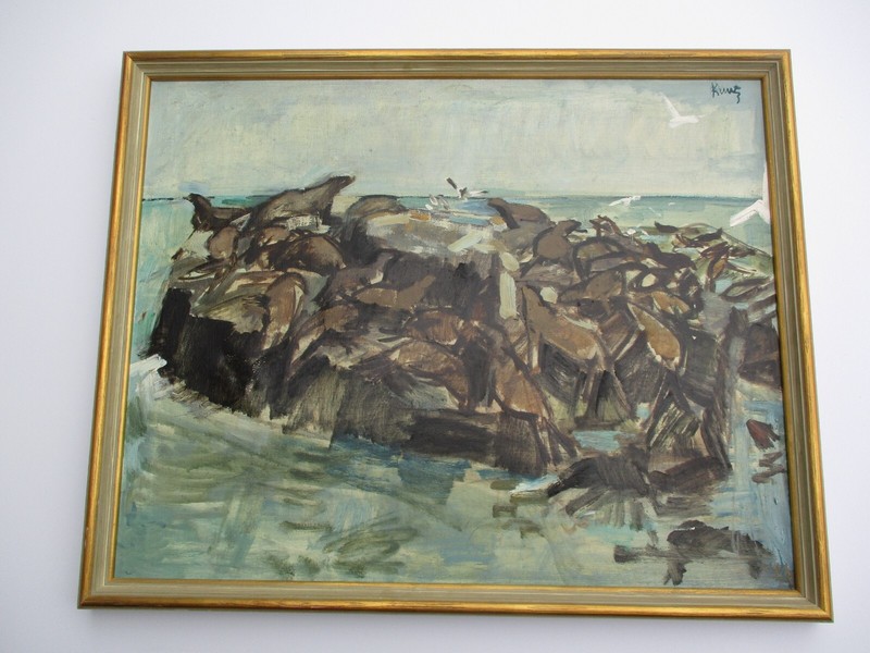 ROGER KUNTZ PAINTING SEAL ROCKS EXHIBITED CALIFORNIA MODERNIST Beach Coast Oil
