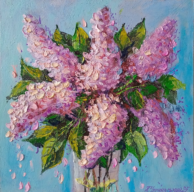 Lilac Impasto Painting Original Art Impression Oil Painting 11.8 x 11.8 in