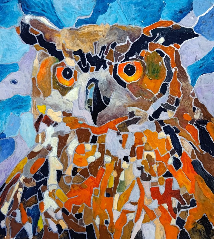 Akimova: OWL, bird, wild, wax painting, 10″x8″, birthday gift