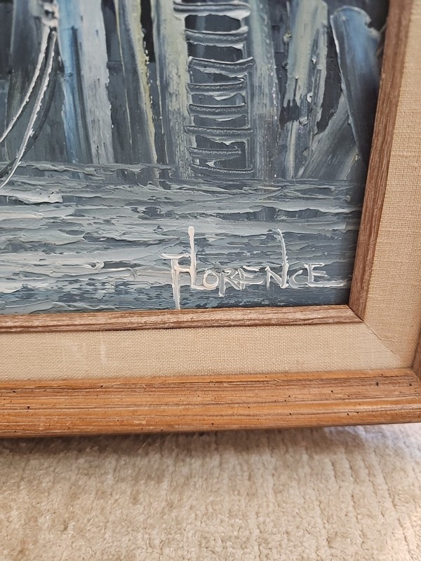 FLORENCE FISHING BOAT AT DOCK ORIGINAL OIL CANVAS SEASCAPE PAINTING FRAMED gallery