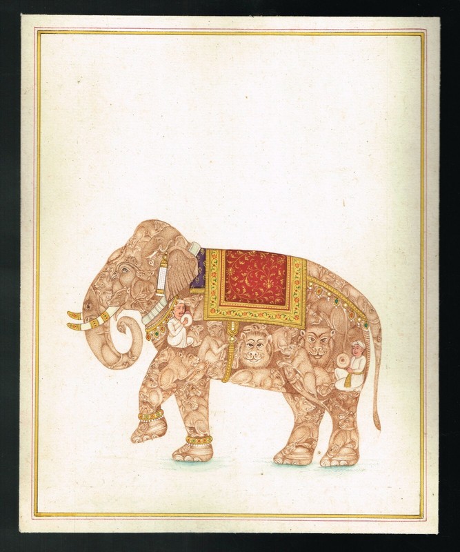 Indian Painting Of Composite Elephant Of Animals – Vintage Animal Art 9″x11″