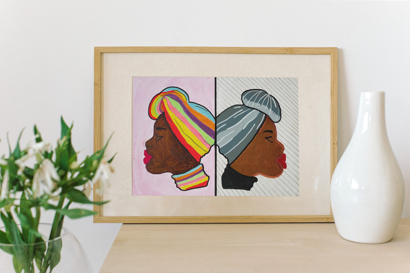 Becoming Evolution | Dual Headwrap | Two Faces, One Woman – Original 9×12 Canvas