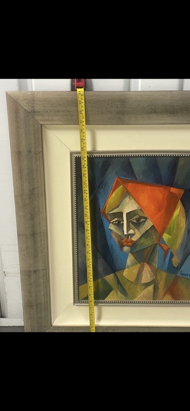 Yuroz “Woman In Red Scarf II” Original Oil on Panel Cubist Painting Framed 2003 gallery