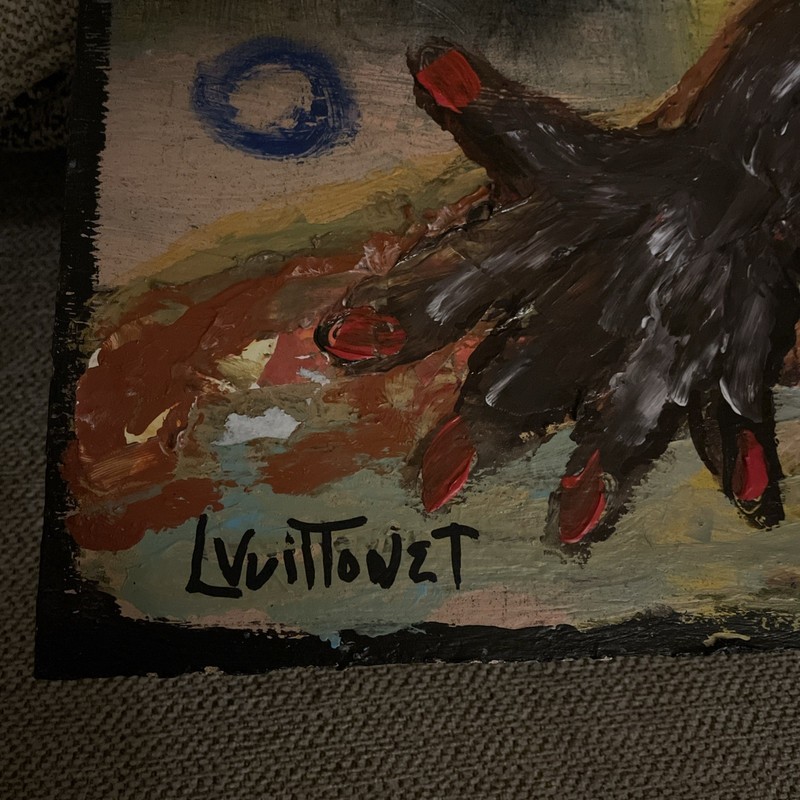 Louis Vuittonet Outsider Folk Art Original Oil on Cardboard Painting gallery