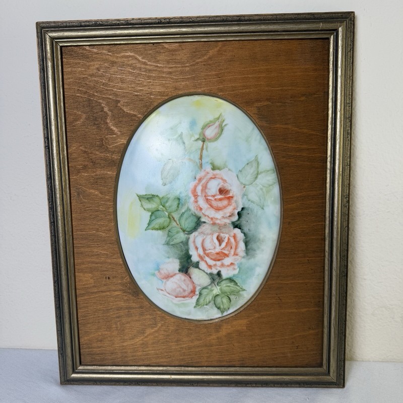 Vintage Porcelain Painting HAND PAINTED ROSES FLORAL Approx 16 X 13” Framed Pink