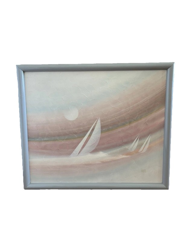 Vintage Mid-Century Painting William Meyers Seascape Abstract Art Canvas 22X26