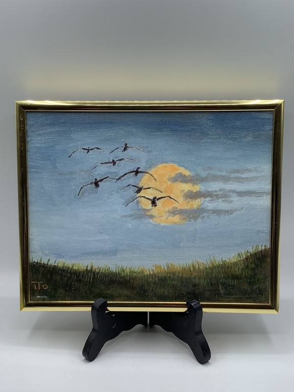 Vintage Oil Painting by ITO «Wild Geese Returning» Artist in North Carolina 10″