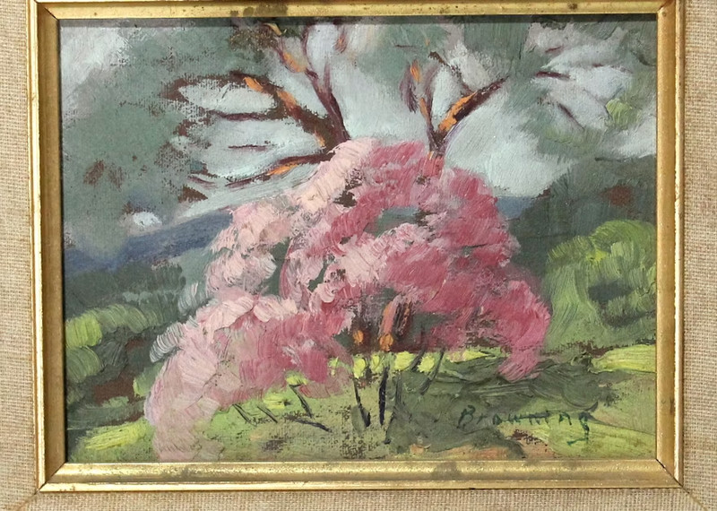 John Gaitha Browning Original Oil on Canvas of Pink Blossoming Cherry Tree gallery