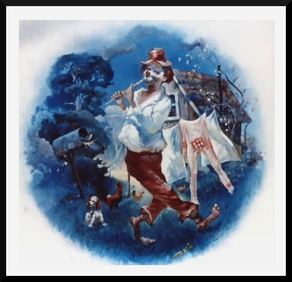 Julian Ritter «Clown With Flute» Original Oil for a Plate 18″ x 18″ – 9