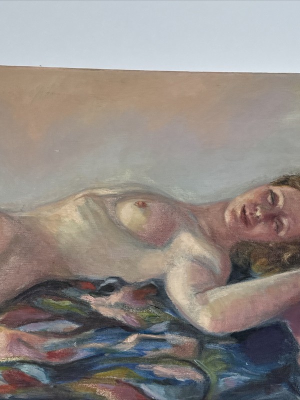 SIROIS PAINTING NUDE WOMAN FEMALE MODEL RECLINED IMPRESSIONIST 28 INCHES VINTAGE gallery