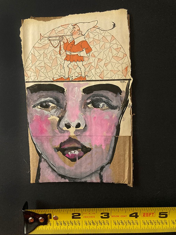 Boy Portrait Painting Original Unique Naive Outsider Collage Art Miz Katie gallery