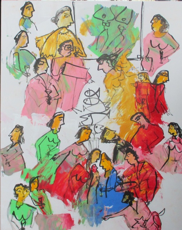 People for the vernissage gallery-expressive painting 100×80 acrylic picture unique