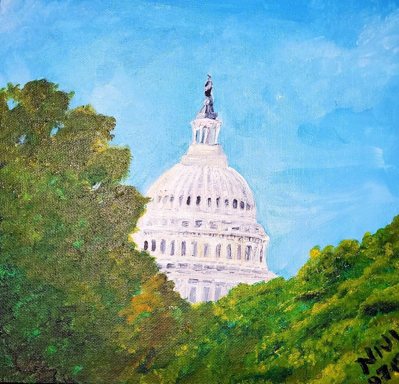Original Framed Acrylic Painting Of The US Capitol Building | On 8×8 Canvas Boar