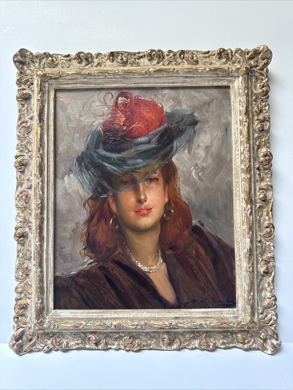 ANTIQUE PAINTING PRETTY WOMAN FEMALE MODEL LISTED FAMOUS SMALL GEM DURANDO TOGO