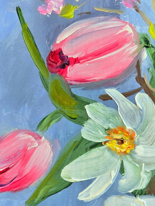 Tulips Flowers Oil Painting 15x20cm Vase Bird Bottles Painting on Painting Board gallery