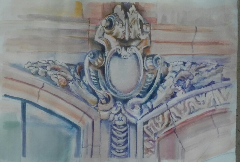 Architectural Relief Los Angeles Original Watercolor Painting~ RAMfish Artist