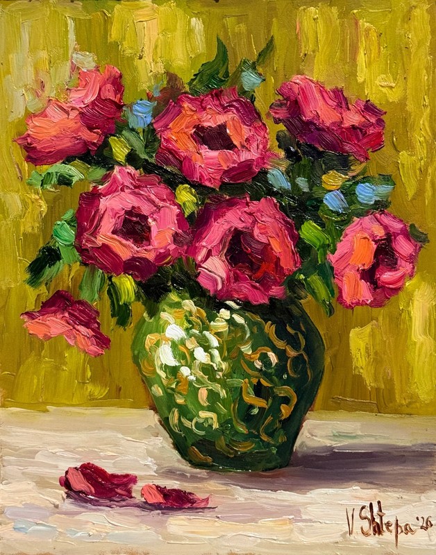 Pink Roses Flowers Painting Original Floral Oil Impasto Art Signed
