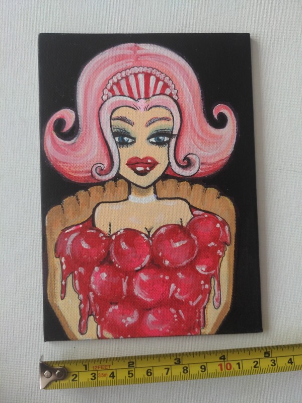 Cherry Cheesecake *OOAK Original Acrylic Painting on Canvas Board By Chelly P gallery