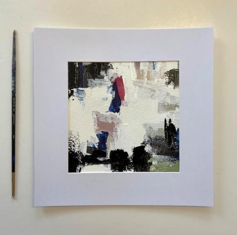 Original Abstract acrylic Painting 12 x 12 Contemporary wall Art matted OOAK