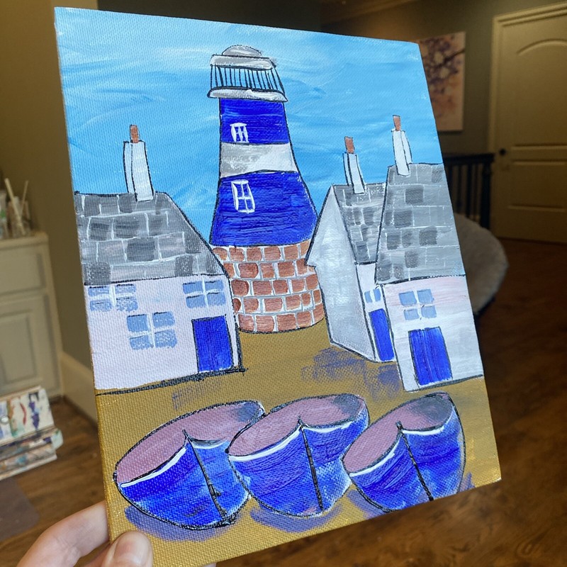 Ship,Boat,lighthouse,paintings on canvas Panel original 8/10, Abstract Seascape gallery