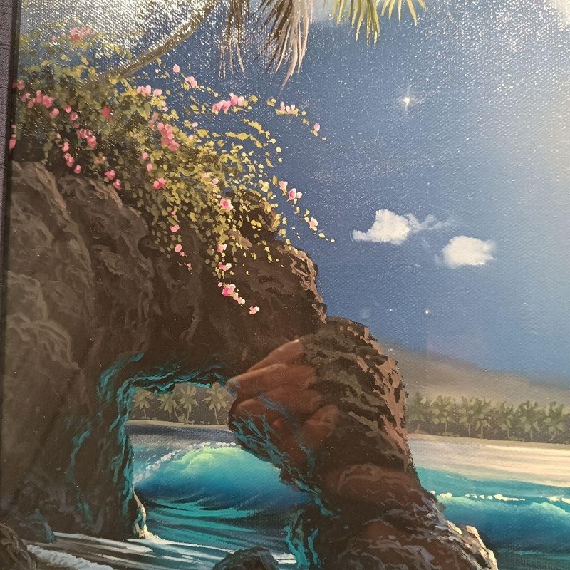 Jon Al Hogue Original Oil Painting Hawaii Aglow Volcano Moon Seascape Signed gallery