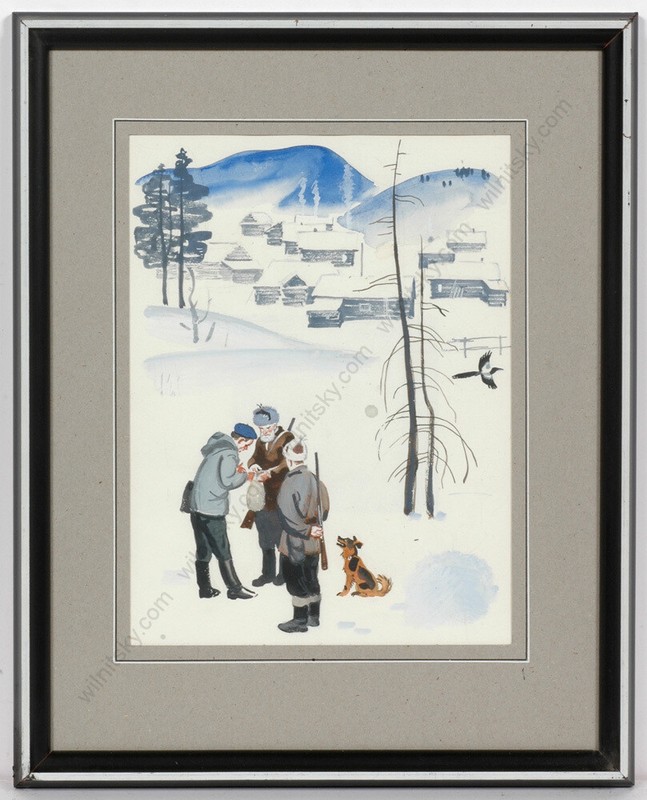 Lev Khailov (1922-1996) «Hunters», Gouache, 1960s