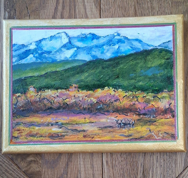 C R Strahan Original Signed 6×8 Acrylic Canvas Painting «Bitterroot Valley» 2025