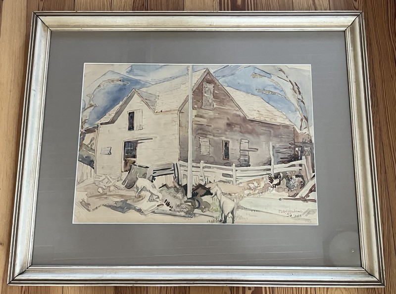 Regionalist watercolor -1935 – Texas, Kansas, Oklahoma artist Mabel Vandiver