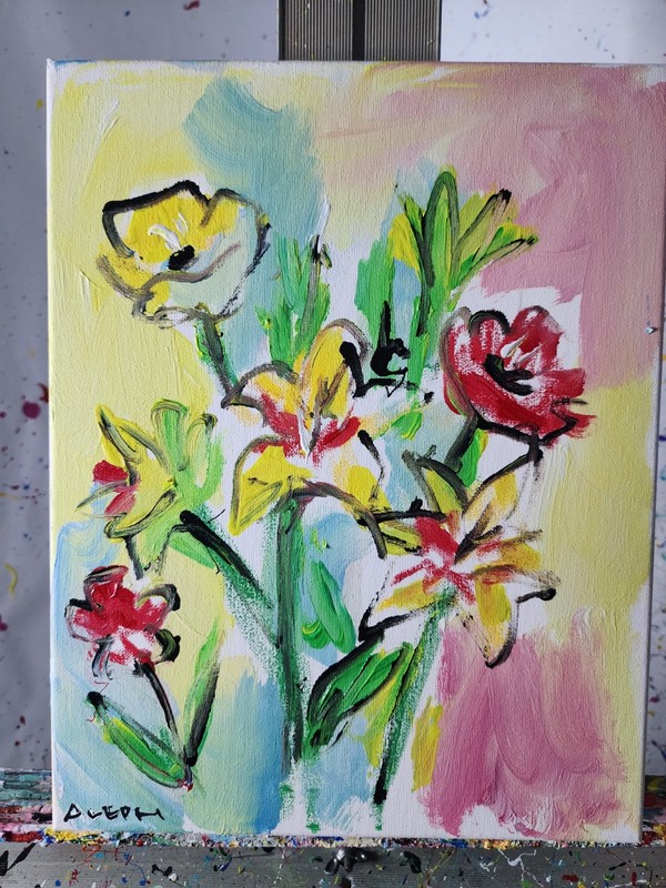 Aleph Original Flowers 14x11 Abstract Expressionist Wall Art Painting Canvas gallery