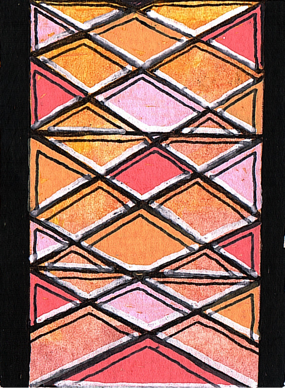 ACEO original abstract pattern psychedelic watercolor stained glass window