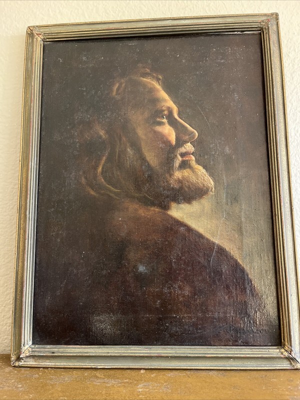 VTG Joyce Reardon Laguna Beach Original Jesus Man Portrait Art 12”x16”