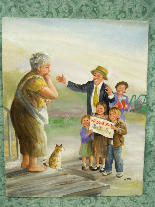 Den-628 Dianne Dengel OOAK «WE LOVE YOU GRAM» oil painting 20″ tall X 16″ signed
