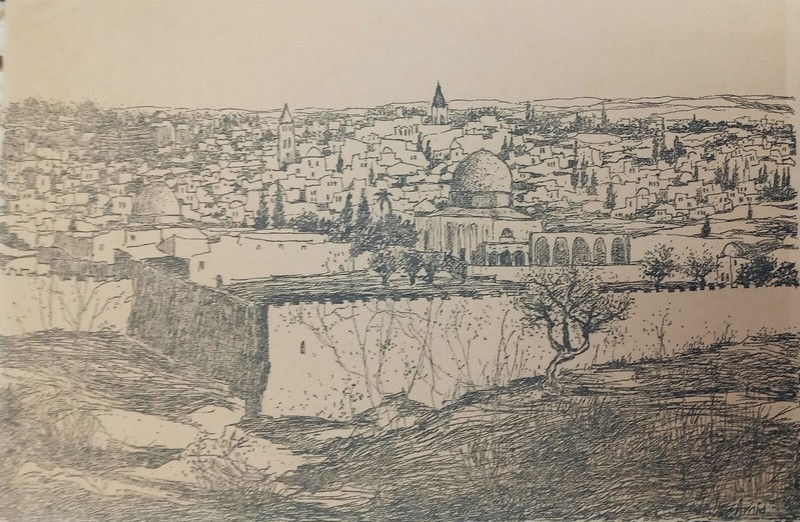 Asher Amid JERUSAEM JUDAICA ISRAELI ARTIST ENGRAVING SIGNED
