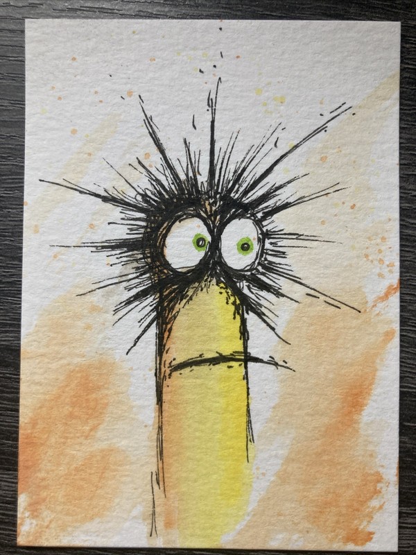 ACEO Original Watercolor Painting Abstract Man ATC Artist Trading Card Sketch